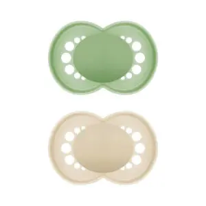 MAM - Pacifier Plain - Pure Siliconen 6-16 months - Green/Beige - 2 st.