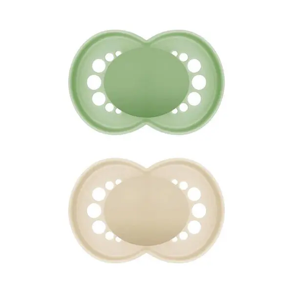 MAM - Fopspeen Plain - Pure Siliconen 6-16 maanden - Groen/Beige - 2 st.