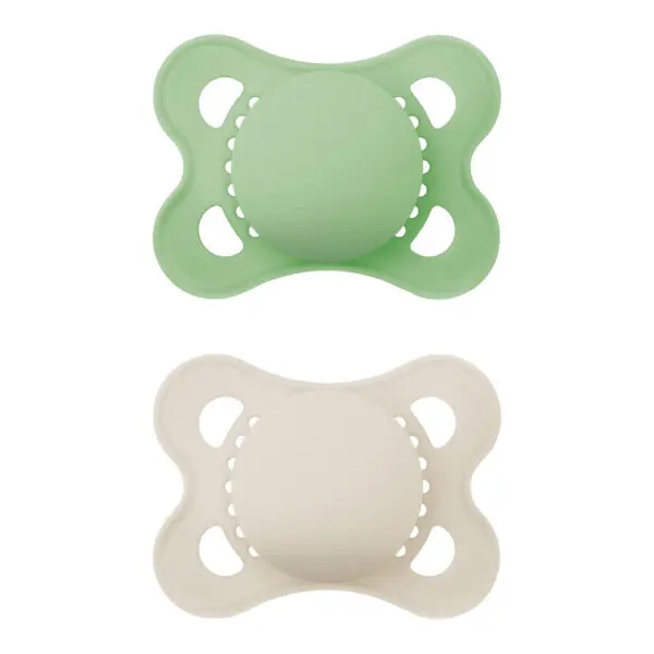 MAM - Fopspeen Plain - Pure Siliconen 0-6 maanden - Groen/Beige - 2 st.