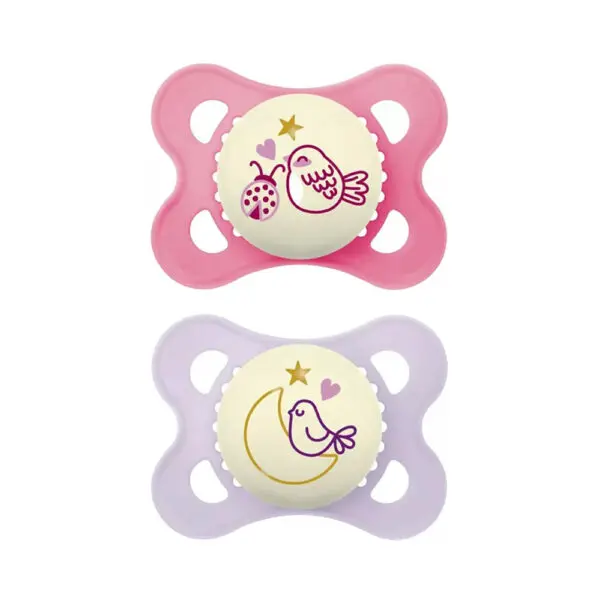 MAM - Fopspeen Pure Night Siliconen 0-6 maanden - Roze - 2 st.