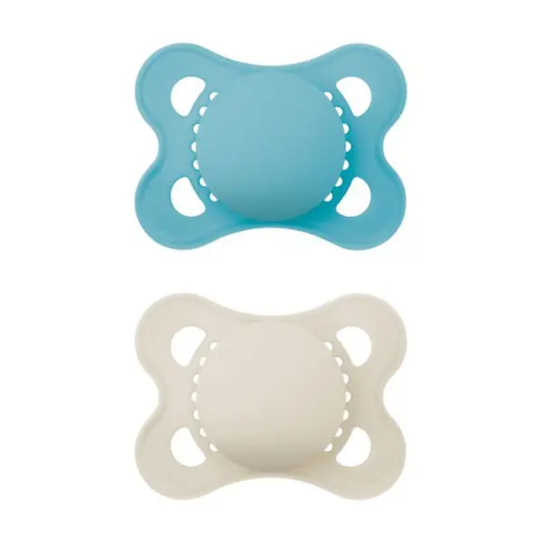 MAM - Fopspeen Plain - Pure Siliconen 0-6 maanden - Blauw/Beige - 2 st.