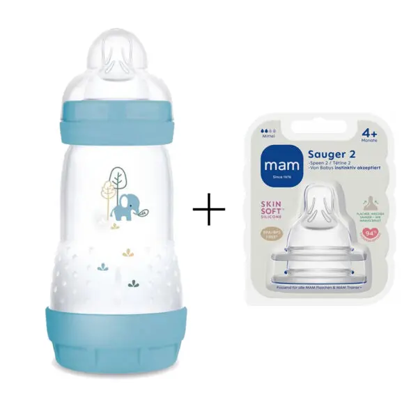 MAM - Babyfles Easy Start Anti-Colic Elements - 260 ml - Blauw - 1 stuk + Speen maat 2
