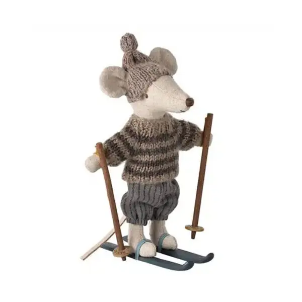 Maileg - Winter Mouse with Ski Set - Big Brother - Grey