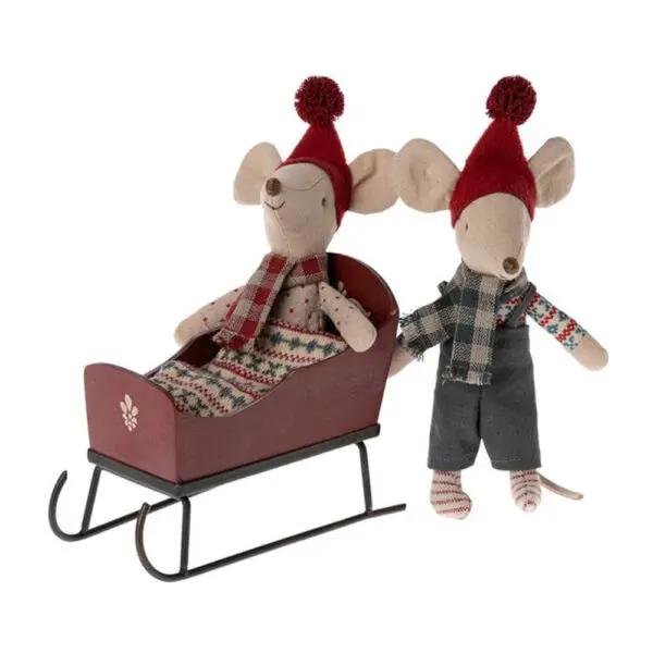 Maileg - Sleigh - Mouse - Red