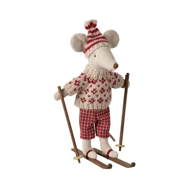 Maileg - Mum - Winter Mouse with Ski Set - Red