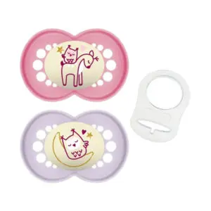 MAM - Fopspeen Pure Night - 16+ mnd - Roze - 2 st + Clip