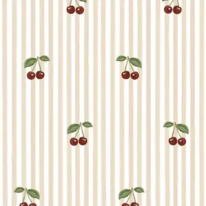 Dekornik - Wallpaper - Little Cherries On Beige Stripes