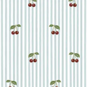 Dekornik - Wallpaper - Little Cherries On Blue Stripes