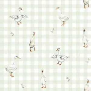 Dekornik - Wallpaper - Ducks On Check Green