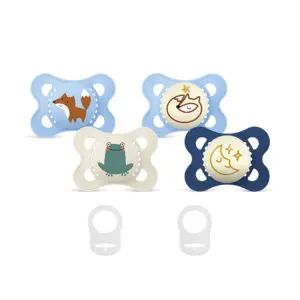 Mam - Pacifier Bundle Original Printed Blue - 0-6m - Day & Night + Transparent Rings