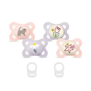 Mam - Pacifier Bundle Original Printed Pink - 0-6m - Day & Night + Transparent Rings