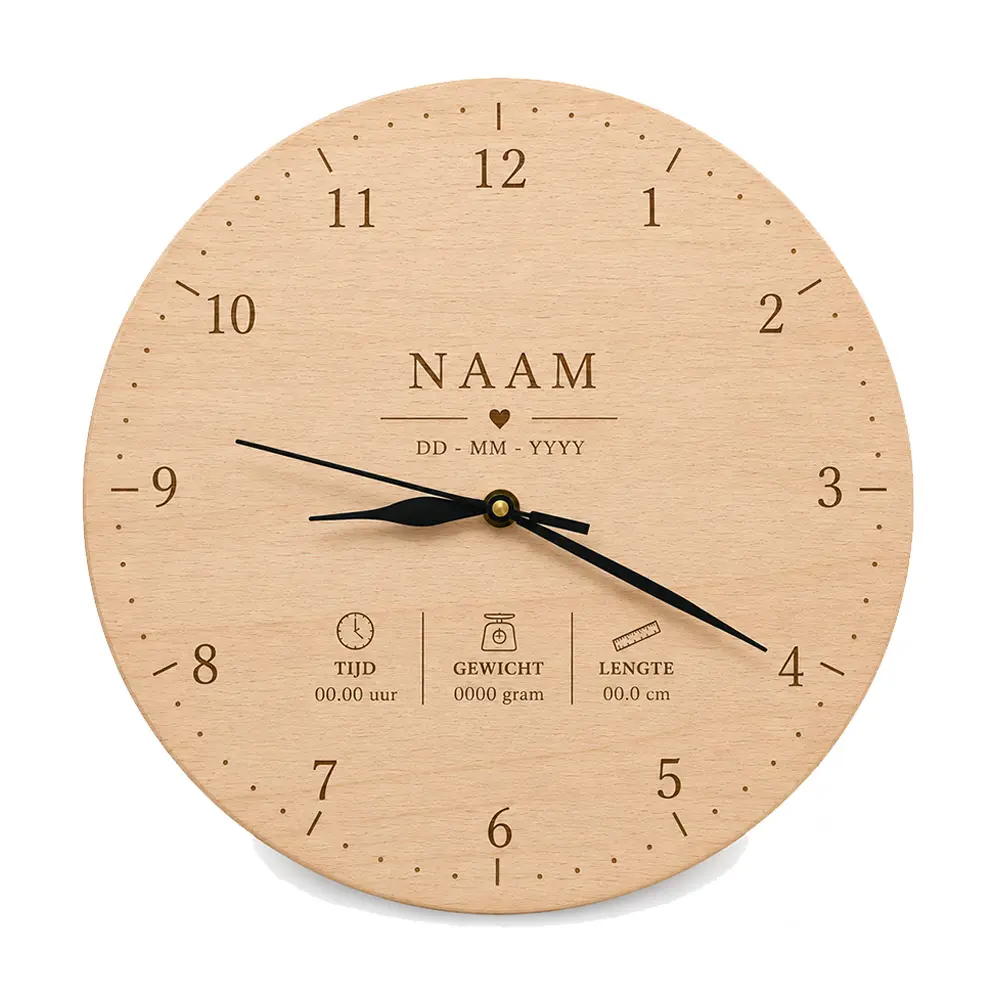 Akomo Studio - Wooden Birth Clock of Birth Announcement - With Numerals