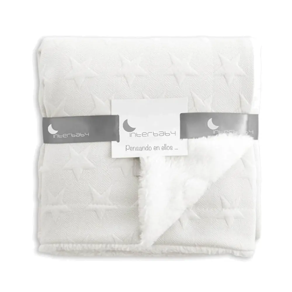 Interbaby - Teddy Baby Blanket with Stars - Beige