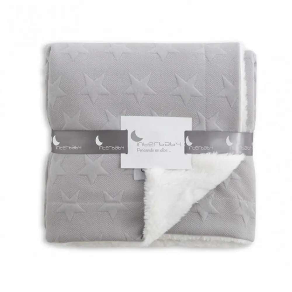 Interbaby - Teddy Baby Blanket with Stars - Grey