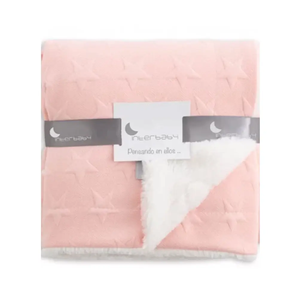 Interbaby - Teddy Baby Blanket with Stars - Pink