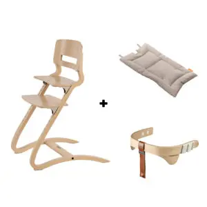 Leander - Louie Kinderstoel - Bundel met Veiligheidsbeugel en Kussen - Beuken / Cappuccino