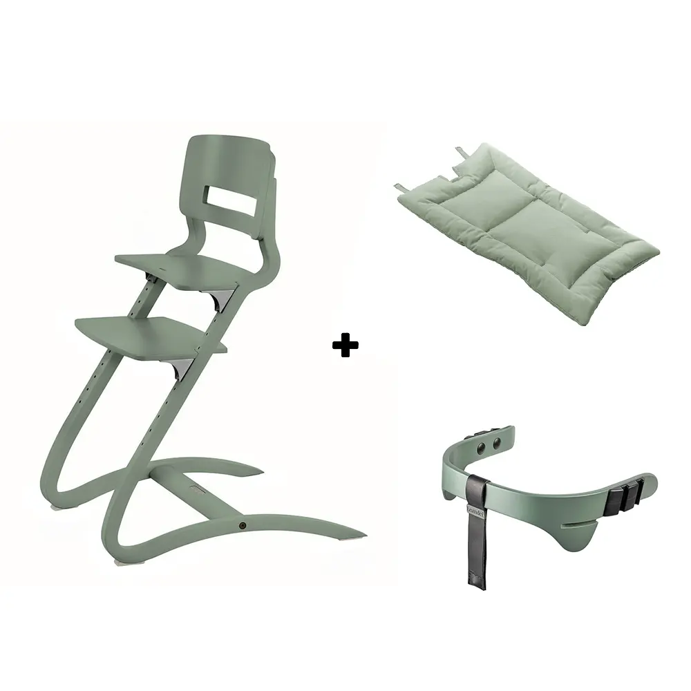 Leander - Louie Kinderstoel - Bundel met Veiligheidsbeugel en Kussen - Sage Green