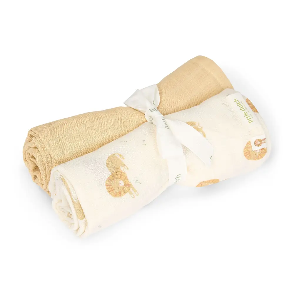 Little Dutch - Swaddle Set - 2-Delig - Safari Leo Geel 70 X 70 Cm