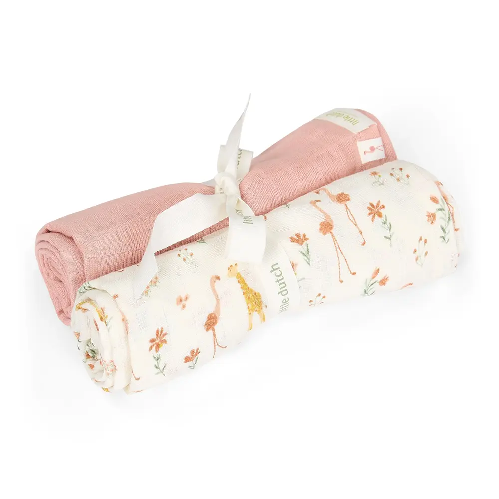 Little Dutch - Swaddle Set - 70 X 70 Cm - Roze Blooming Safari
