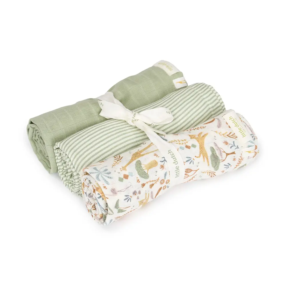 Little Dutch - Swaddle Set - 70 X 70 Cm - Groen Safari Wonders