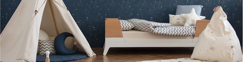 Nobodinoz Tappeto Rotondo Luna Piena Small, Gold Stella/Blu - 105 cm -  Cotone bio unisex (bambini)