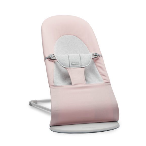 BabyBjörn –  Babywippe Soft – Hellgrauer Rahmen – Baumwolle/Jersey – Hellrosa/Grau