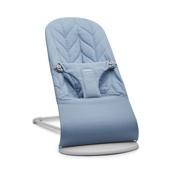 BabyBjörn – Baby Bouncer Bliss – Light Grey Frame – Petal Quilt – Blue