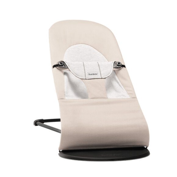 BabyBjörn –  Babywippe Soft – Schwarzer Rahmen – Baumwolle/Jersey – Beige/Grau