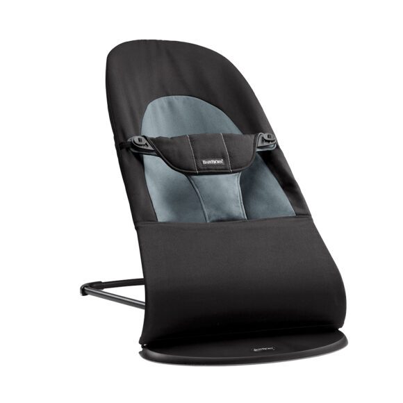 BabyBjörn –  Babywippe Soft – Schwarzer Rahmen – Baumwolle – Schwarz/Dunkelgrau