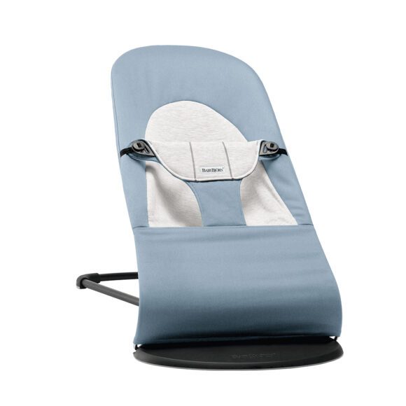 BabyBjörn –  Babywippe Soft – Schwarzer Rahmen – Baumwolle/Jersey – Blau/Grau