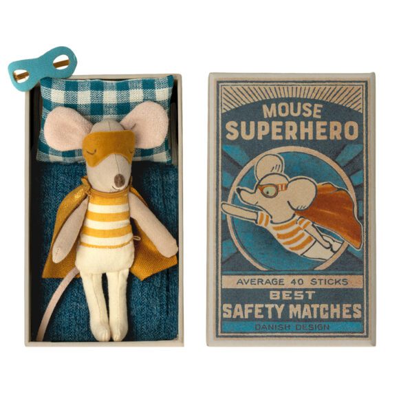 Maileg – Little Brother – Super Hero Mouse in Matchbox