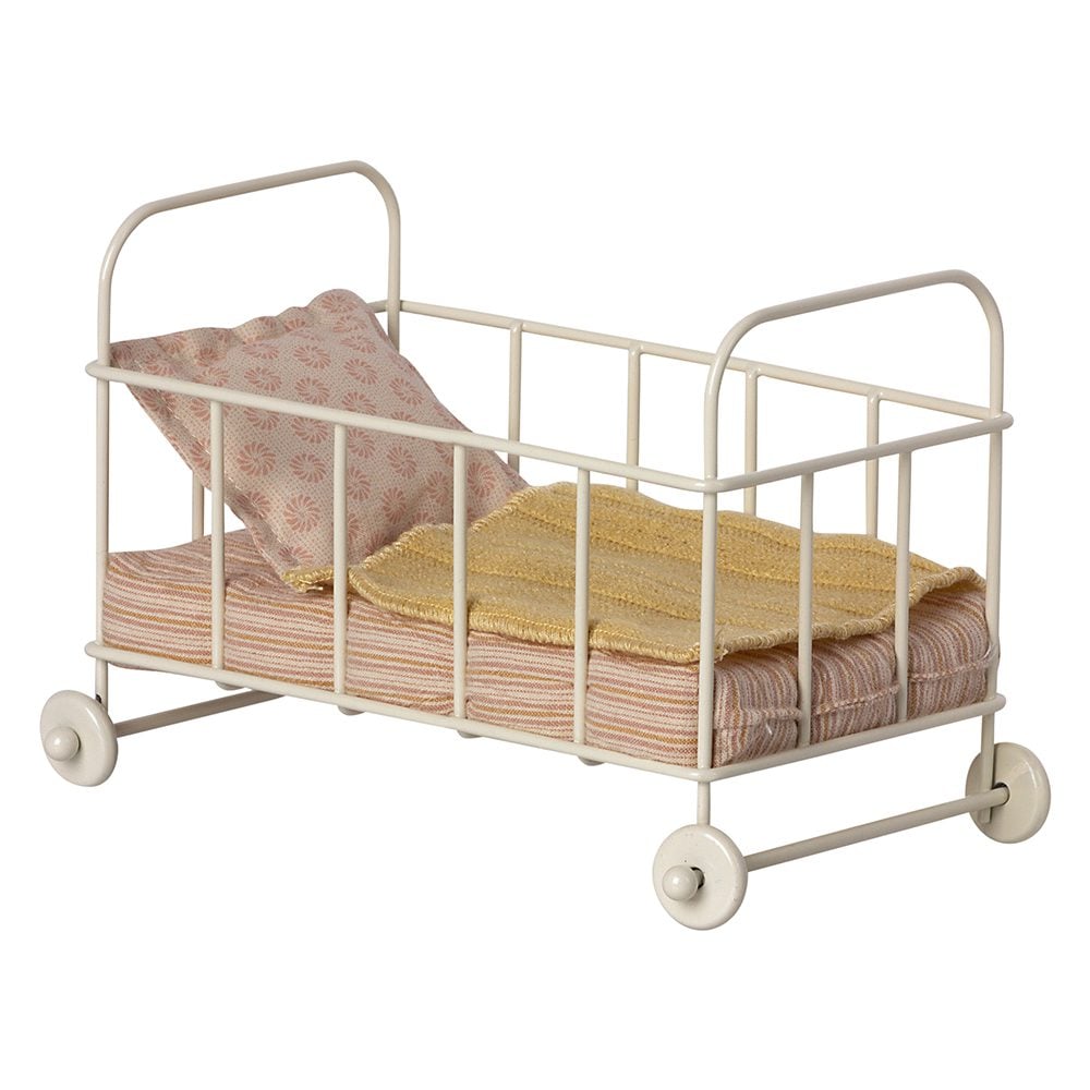 Maileg - Puppenhausmöbel - Micro, Metall Babybett - Rosa