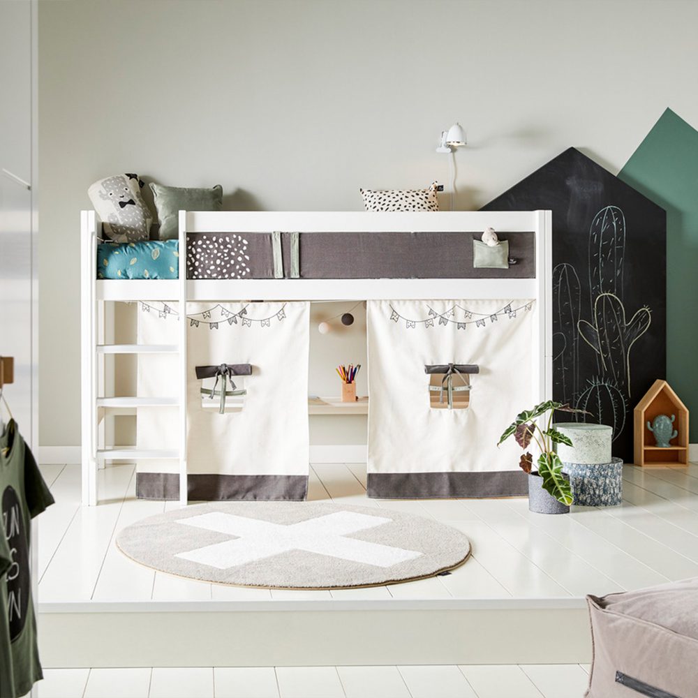 Lifetime - Semi-high Loft Bed, straight ladder - White