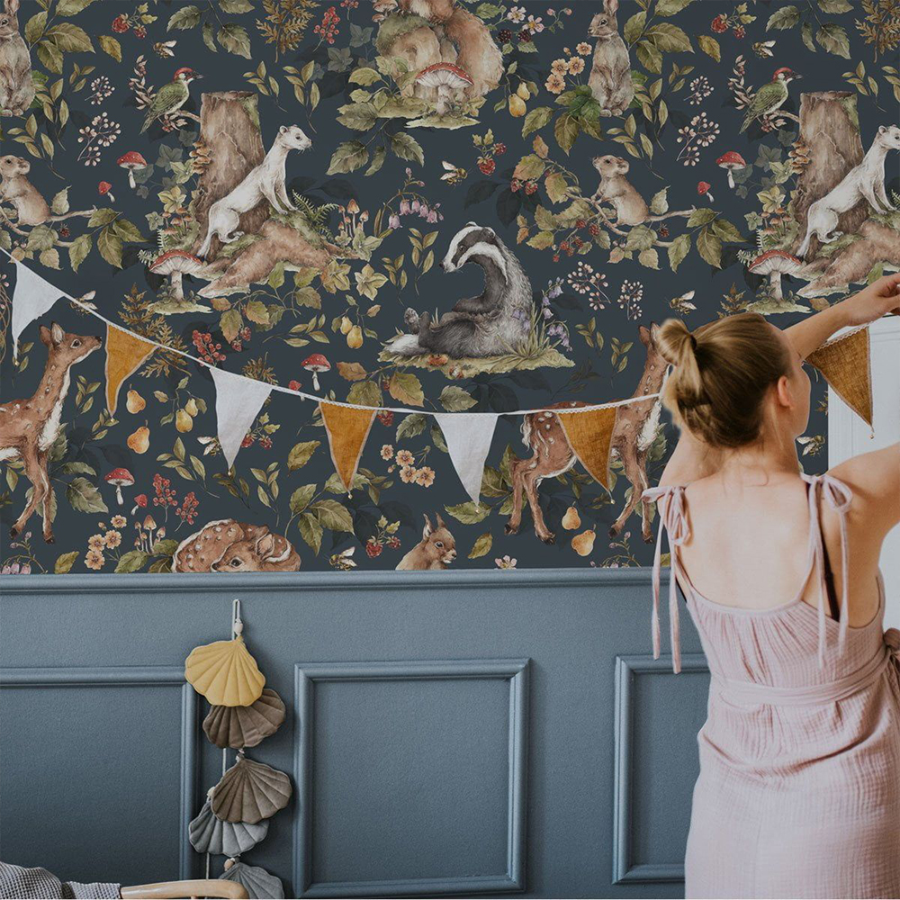 Dekornik - Kidsroom Wallpaper - Cute forest animals Dark