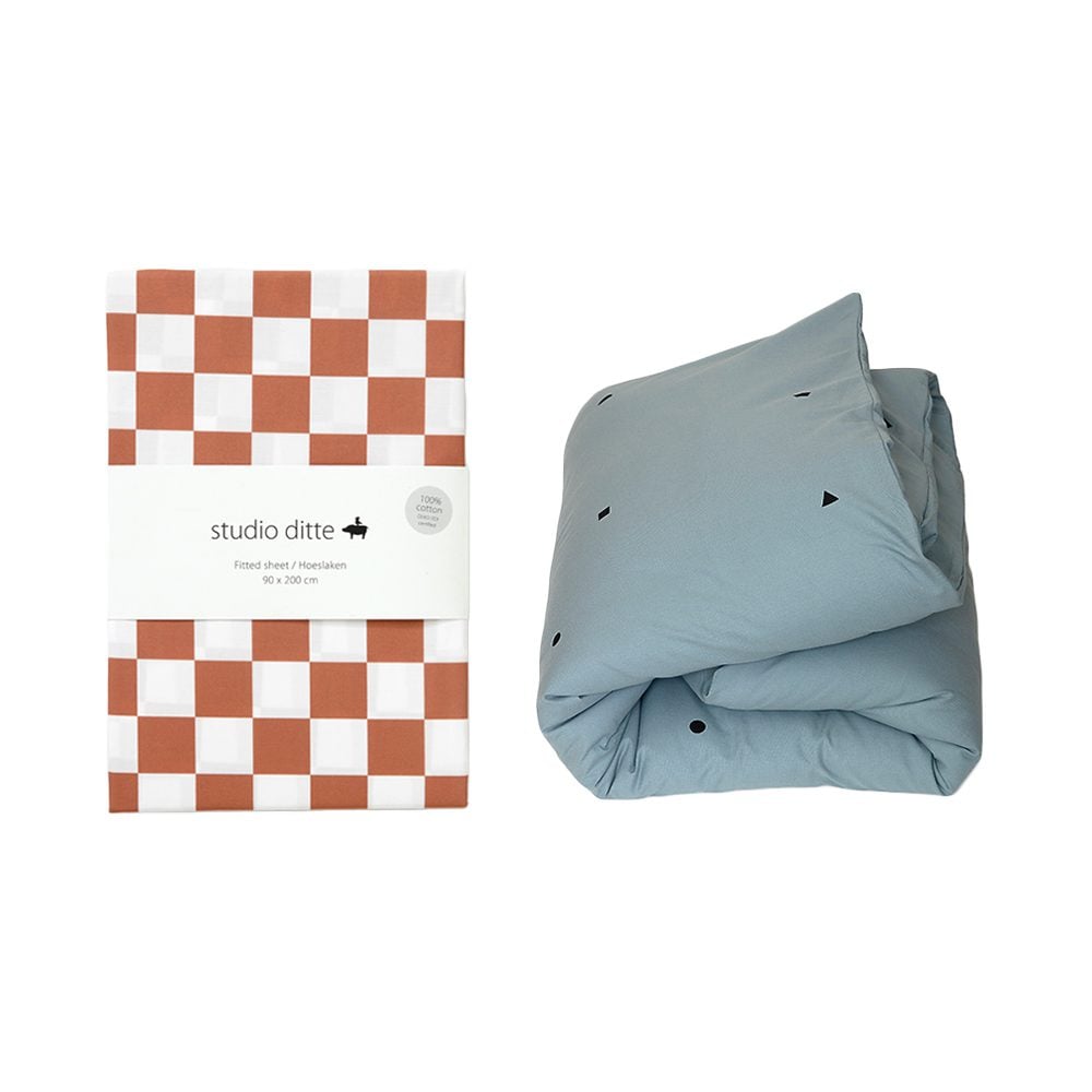 Studio Ditte - Fitted Sheet - Blocks Rust Brown - 90 x 200 cm