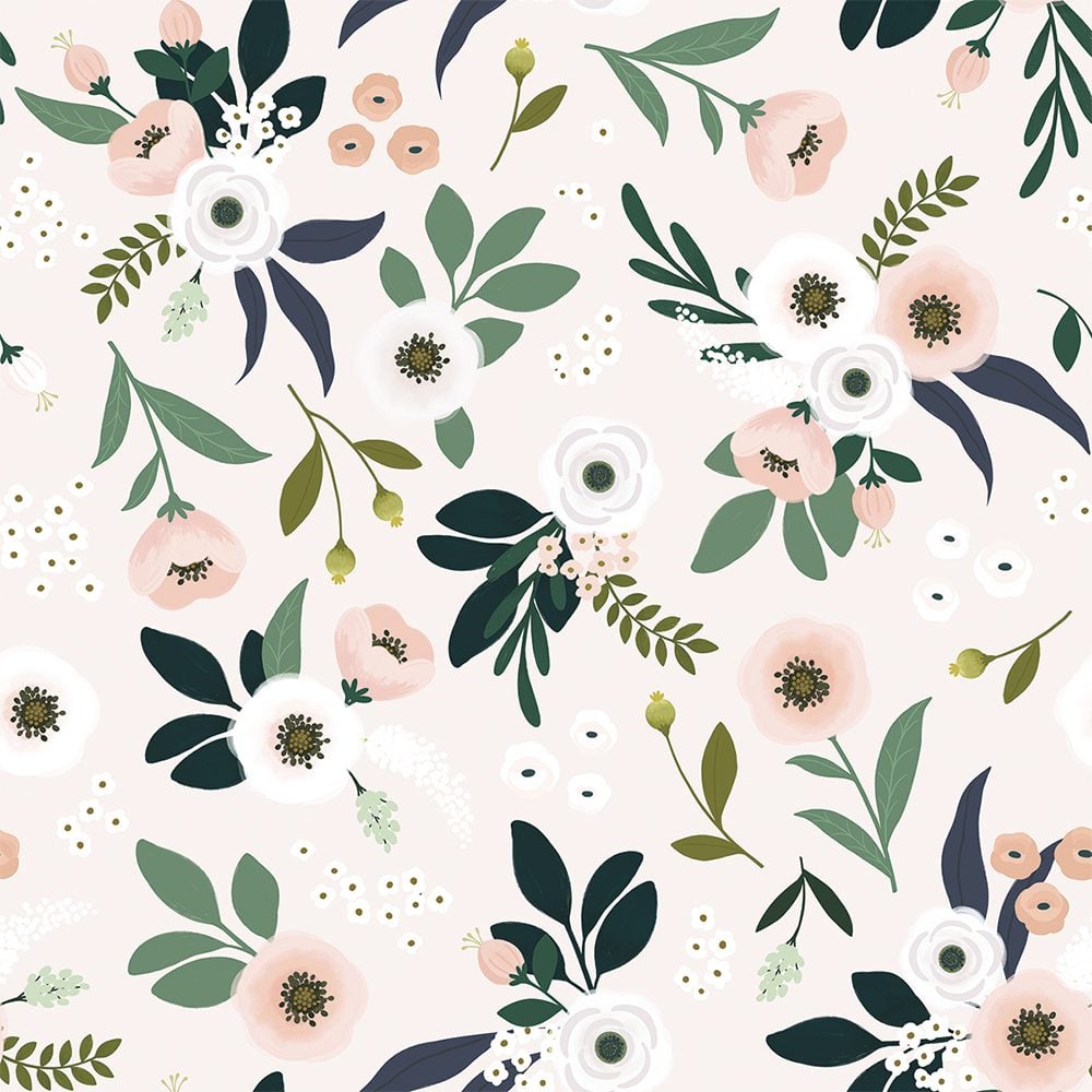 LILIPINSO - Kinderzimmertapete - Flowers (Light Background) - 50 cm x 10 m