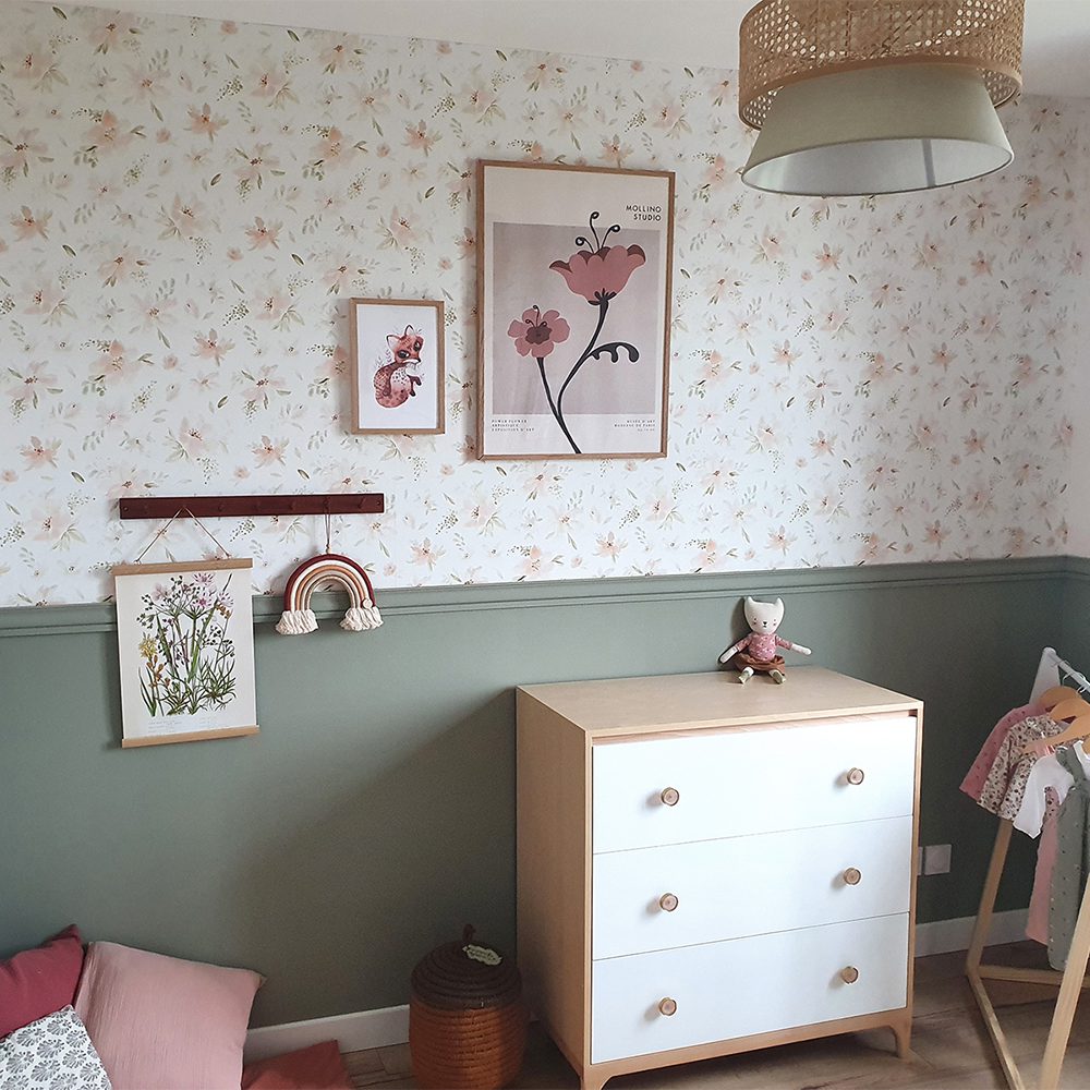 LILIPINSO - Wallpaper - Watercolour Large Flowers (Orange Pink) - 50 cm x 10 m