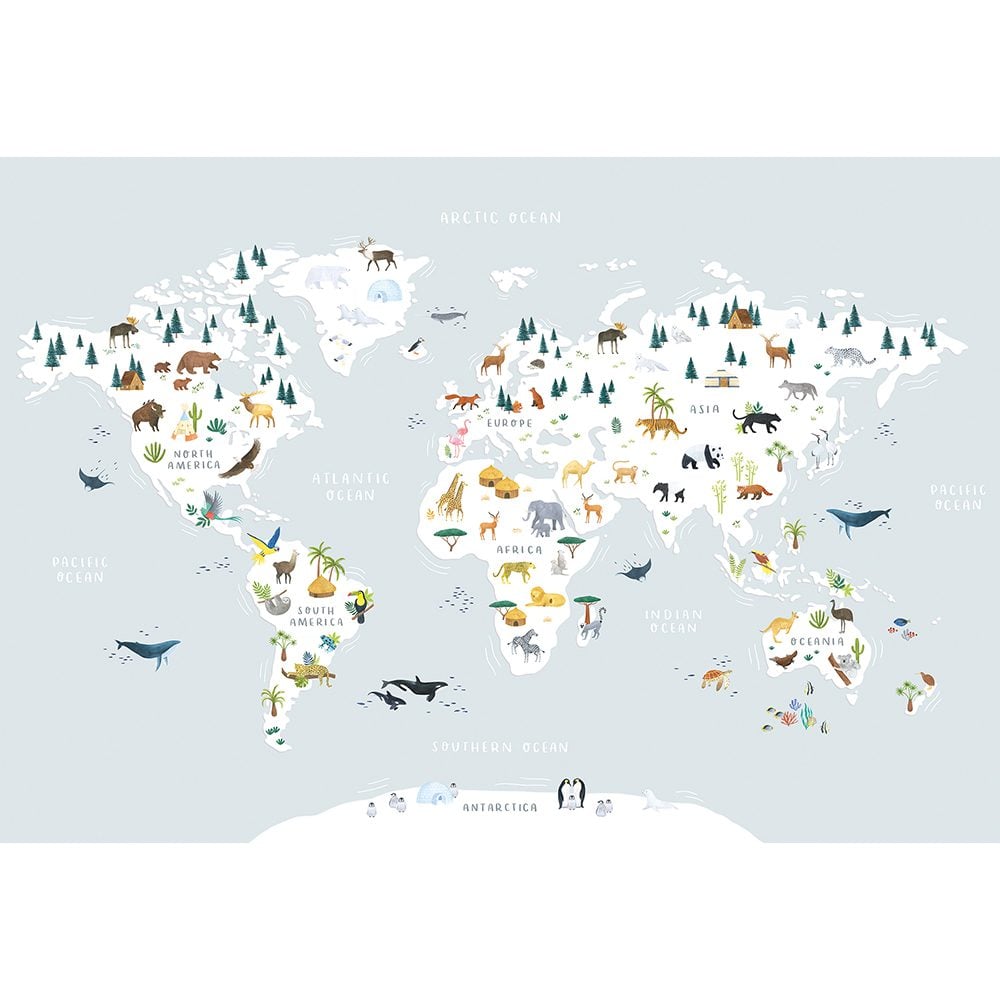 LILIPINSO - Kinderzimmer Wandtapete - Animals World Map - 400 cm x 248 cm