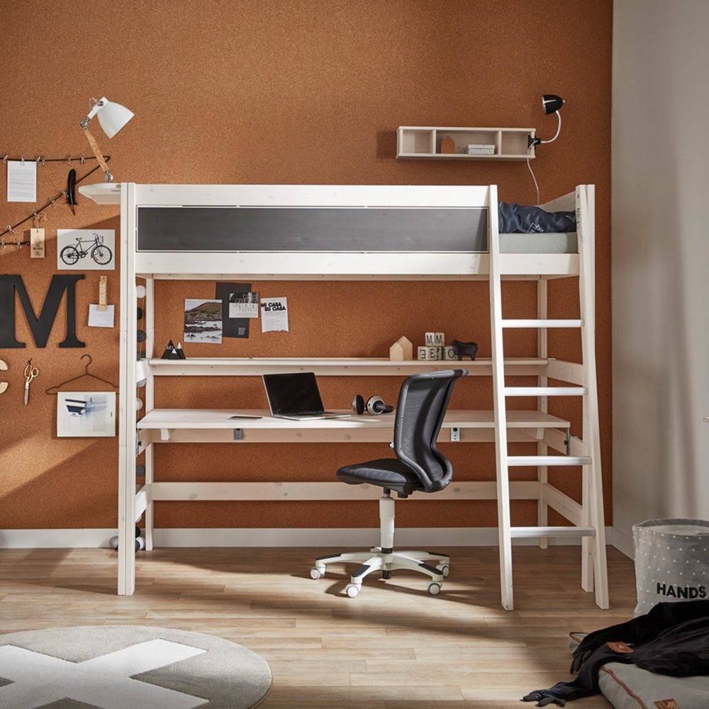 Lifetime - Loft Bed 177 cm, slanted ladder - Whitewash