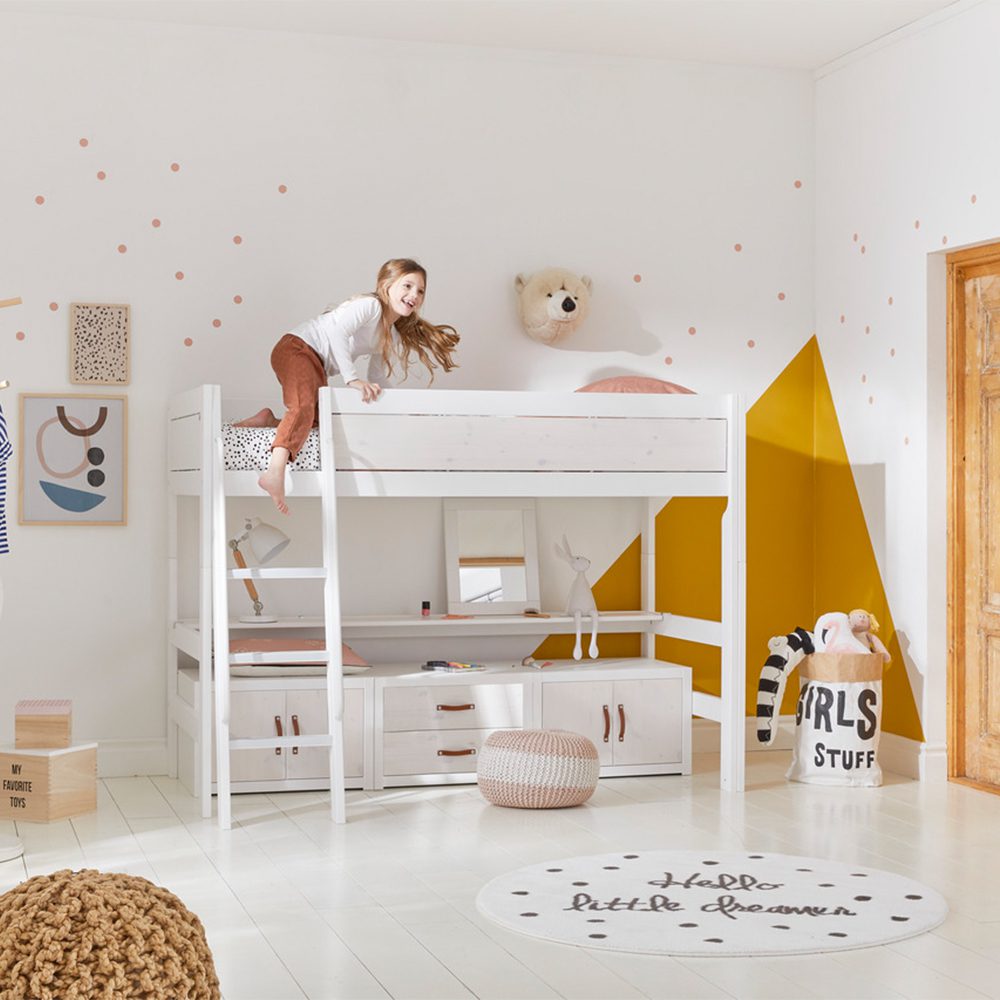 Lifetime - Loft Bed 152 cm, slanted ladder - Whitewash