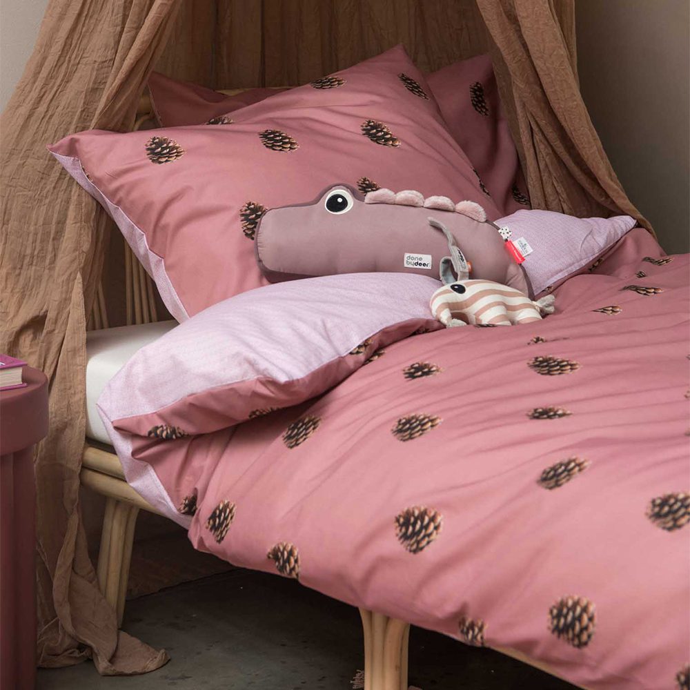 SNURK - Kids Duvet Cover Set - Pinecones Dusty Rose - NL 140 x 200/220 cm