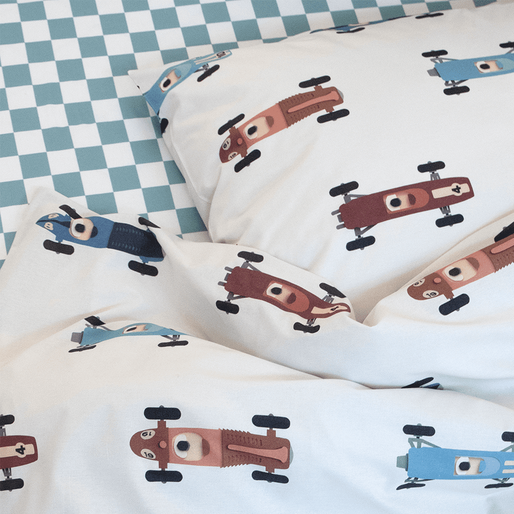 Studio Ditte - Duvet Cover - Race Cars Light Grey - 140 x 200/220 cm