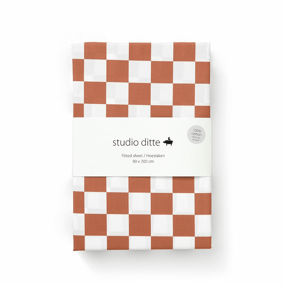 Studio Ditte - Fitted Sheet - Blocks Rust Brown - 90 x 200 cm