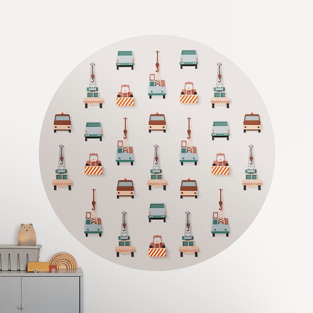 Studio Ditte - Wallpaper Circle 142,5 cm - Crane Truck Light Grey