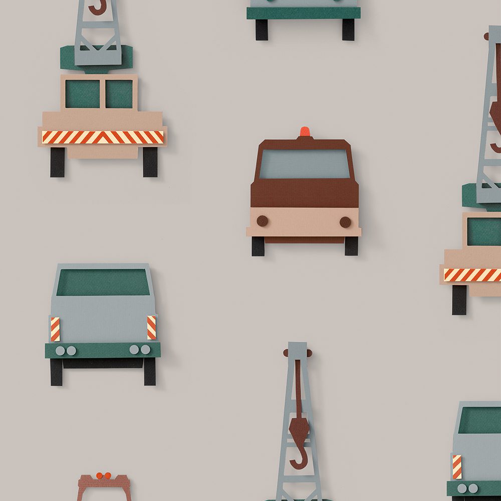 Studio Ditte - Kinderzimmertapete - Crane Truck Light Grey