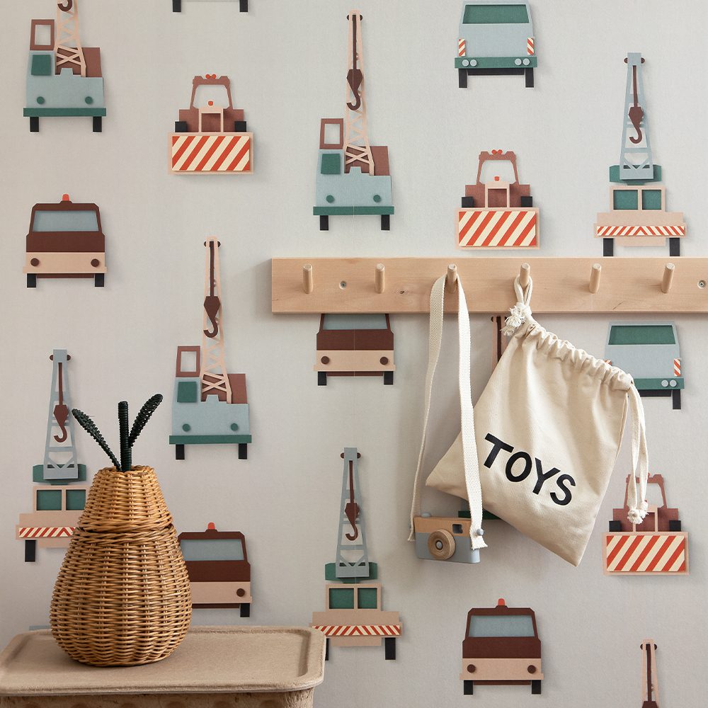 Studio Ditte - Wallpaper Kids Room - Crane Truck Light Grey