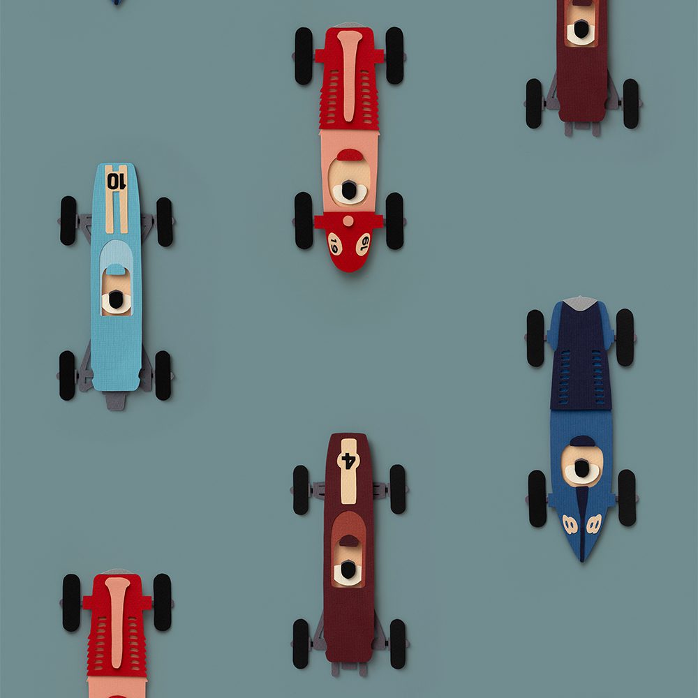 Studio Ditte - Kinderzimmertapete - Race Cars Blau