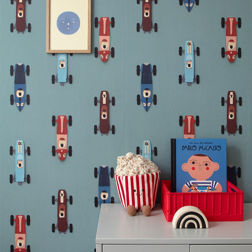 Studio Ditte - Wallpaper Kids Room - Race Cars Blue