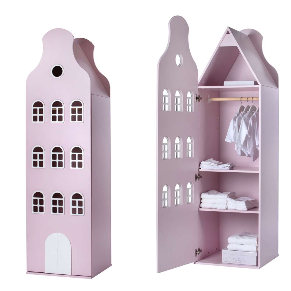 This is Dutch - Schrank Amsterdam, Glockengiebel - Pastell Pink - 198 x 55 x 55 cm