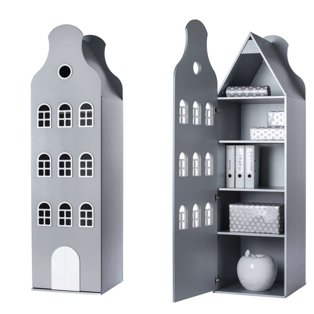 This is Dutch - Schrank Amsterdam, Glockengiebel - Silber - 198 x 55 x 55 cm